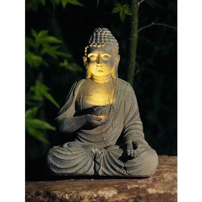 Outdoor Zen Lighting - Solar Powered LED Light Resin Buddha