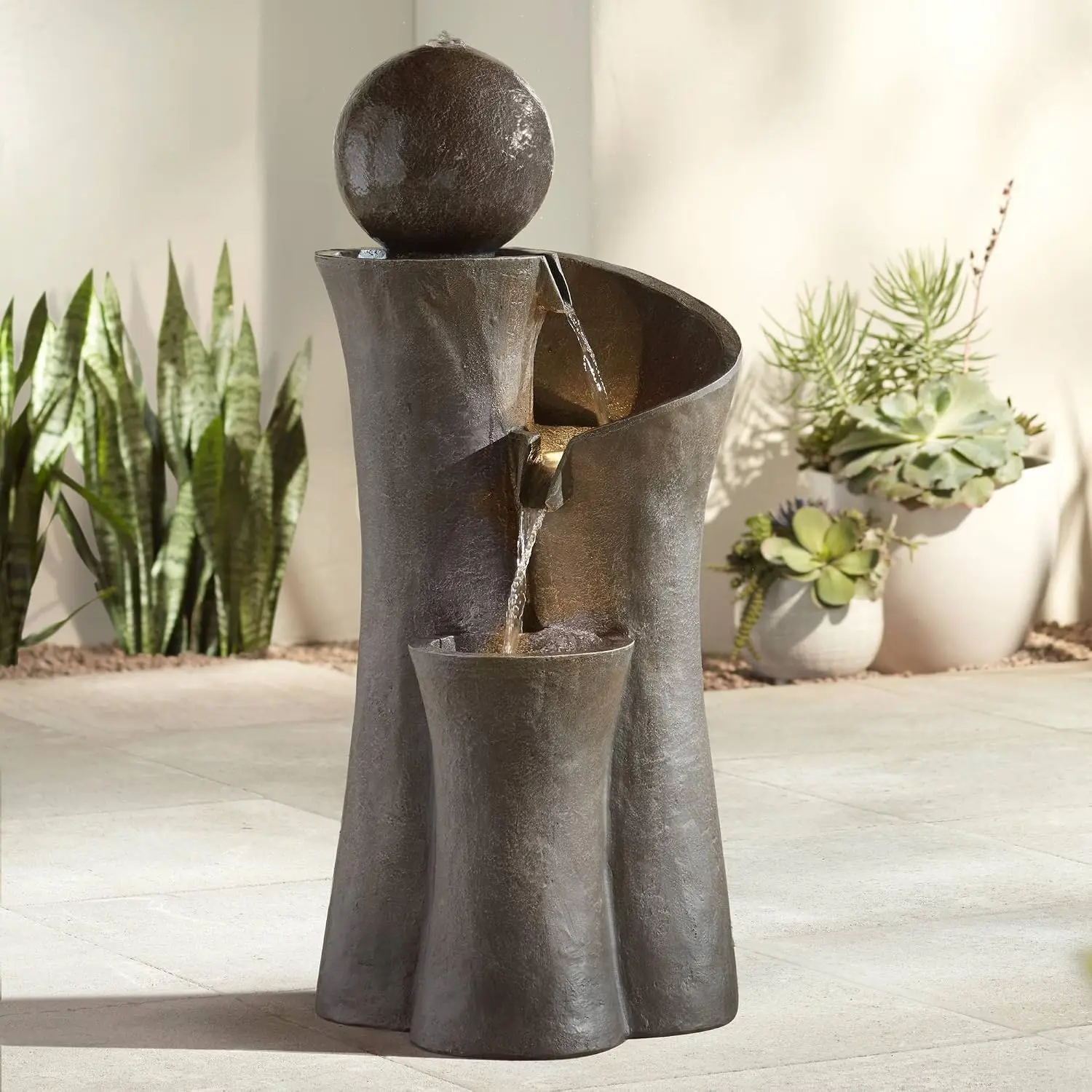 Outdoor Zen Lighting - Modern Sphere Curve Cascading 39 1/2