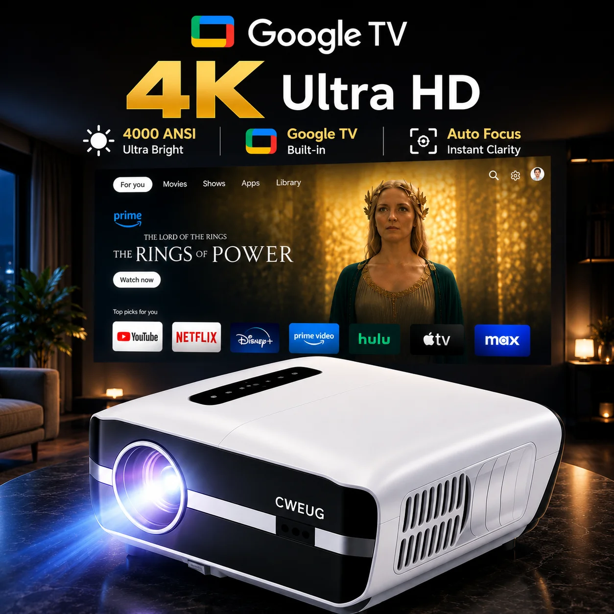 NewA9S 4k Projector Auto Focus - Outdoor Lighting Timer Switch review and price